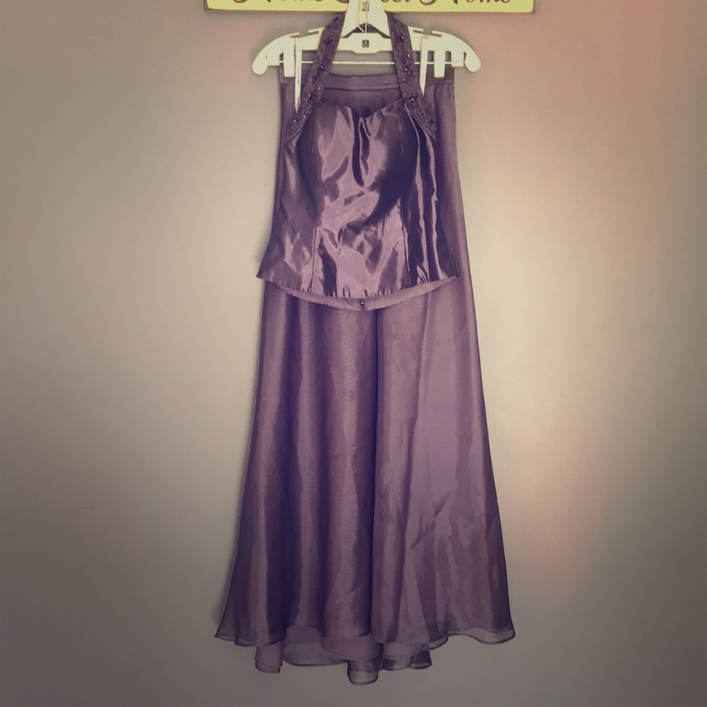 Two Piece David’s Bridal Halter Bridesmaid Dress